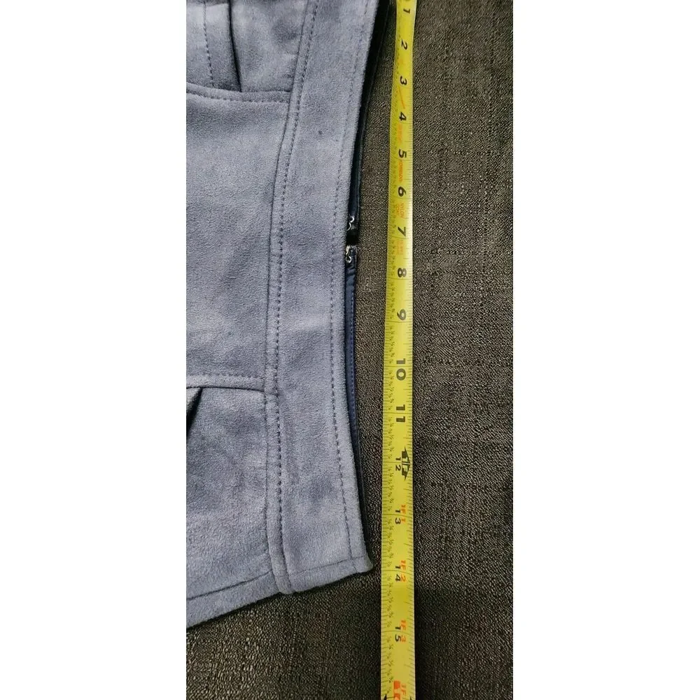Loft Vegan Suede Navy Blue Gray‎ Skirt Front Pockets Zip Womans Size 0P Petites